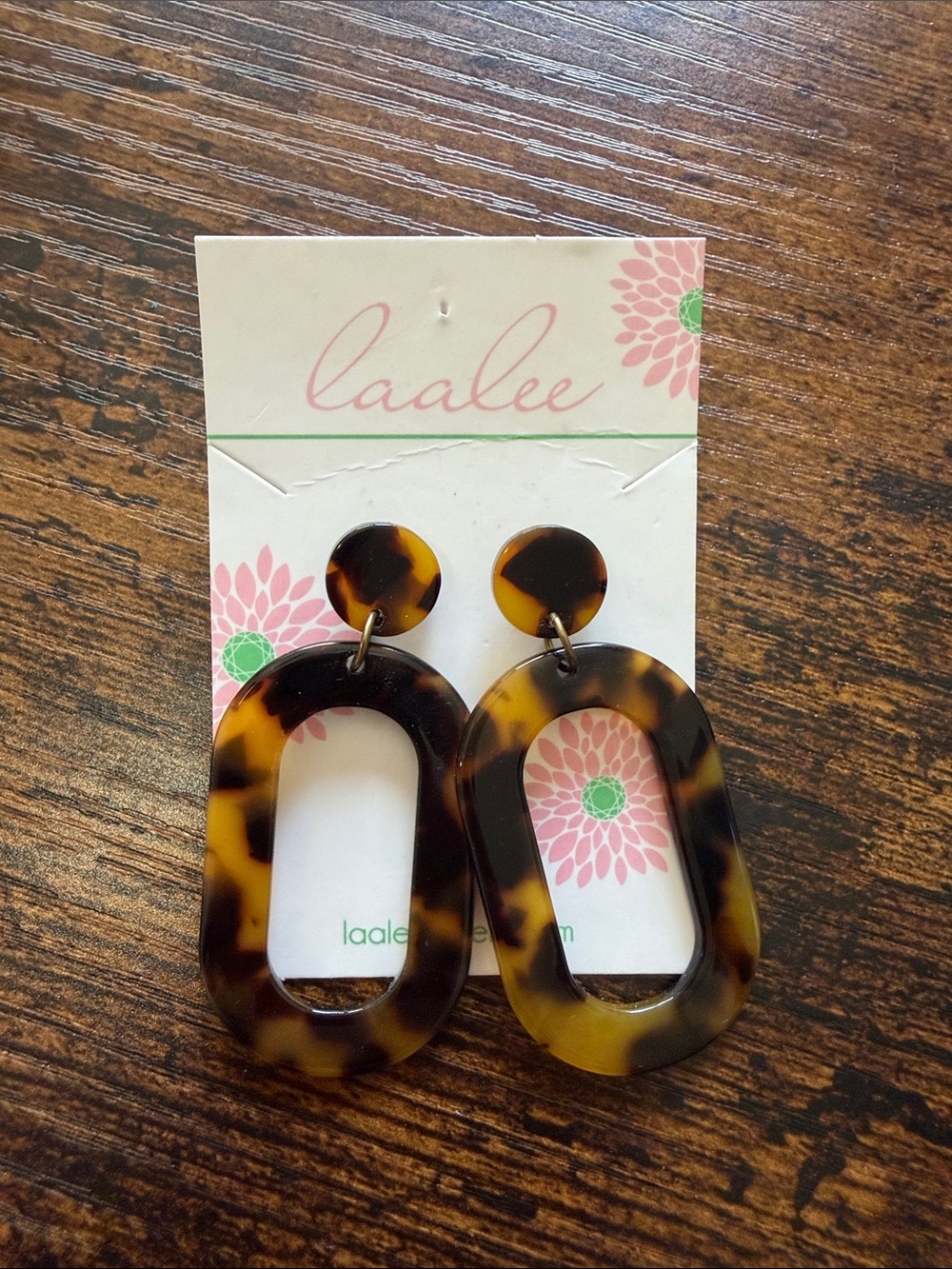 Tortoise Shell Oval Drop Earrings - Brown